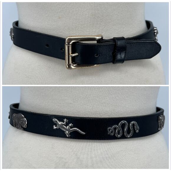 Brighton Accessories - Vintage Brighton American Animals Concha Belt Black Leather S 28 Bear Bobcat USA
